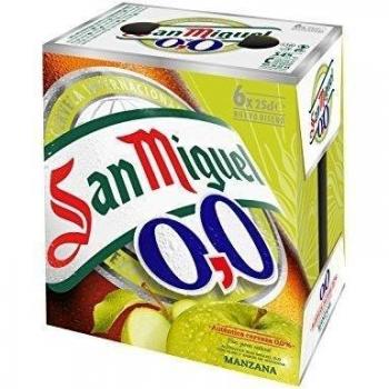 San Miguel 0,0% Manzana Cerveza - Paquete de 6 x 250 ml - Total: 1500 ml
