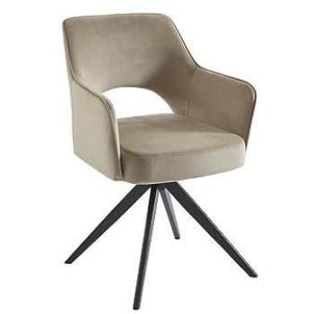 Silla giratoria de terciopelo con reposabrazos y base de metal negro - Beige - KONYA