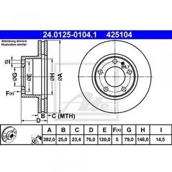 Disco de freno ventilado ATE 24.0125-0104.1 para BMW 282mm