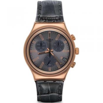 Reloj Swatch Irony Chrono Gris en Rosa Unisex - Caja 40 mm - Cuarzo - Plástico - Hecho en Suiza - Caja Oficial
