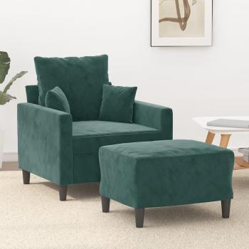Sillón con Taburete Terciopelo Verde Oscuro 60 cm