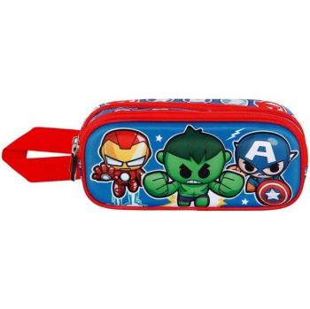 Estuche portatodo doble 3D Los Vengadores Mini Heroes Marvel Karactermania azul - Portatodo Doble Avengers 3D: Más Espacio, Amplio y Original | Imprescindible para Verdaderos Fans de