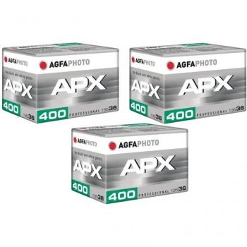 AgfaPhoto APX 400 Pack 3 Películas Fotográfica Blanco y Negro, Tipo: Película Fotográfica en blanco y negro, Formato: 135-36 mm, Cantidad: 3 unidades, Sensibilidad ISO: