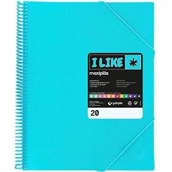 Grafoplás Maxiplás I Like - Carpetas con Fundas Espiral, 20 Fundas, Azul