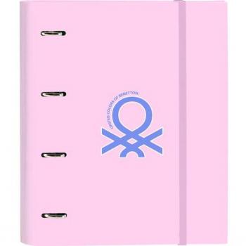 Carpeta Benetton 'Pink' Safta 4 Anillas de 35mm con Recambio de 100 Hojas A4 Cuadrícula 5x5, Tapas Duras Forradas, Cierre El