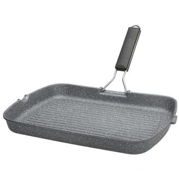 Bistecchera Rectangular Tognana Mythos Antiadherente 34x24 cm con Mango Plegable Color Gris
