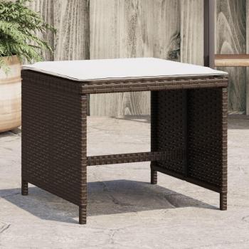 Brown Poly Rattan Garden Stools with Cushions (Set of 4) 40x40x35 cm