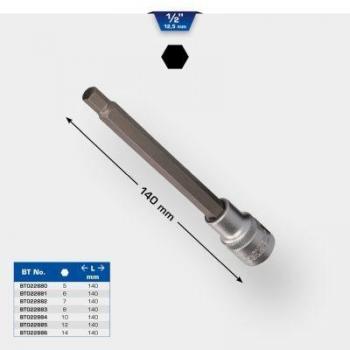 Matrícula de Llave de Cubo 1/2 con Bit Hexagonal Interno, Longitud 140 mm, Tamaño 6 mm