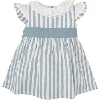Vestido de bebé niña azul a rayas con cinturón y lazada trasera