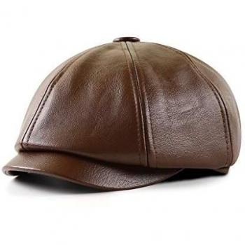 CusGifta Gorra de Cuero para Hombre, Sombrero Plano, Gorra de Beisbol, Newsboy Cap PU Cuero Liso Sombrero Hiedra Sombrero Plano Irlandés Cabbie Cap