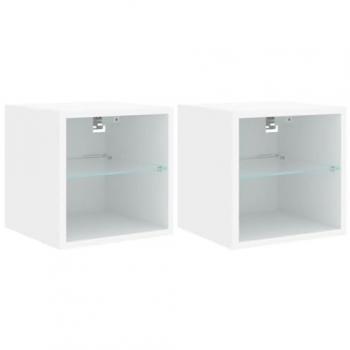 Mueble de TV de pared multimedia con luces LED, 2 piezas, 30 x 28,5 x 30 cm, color blanco