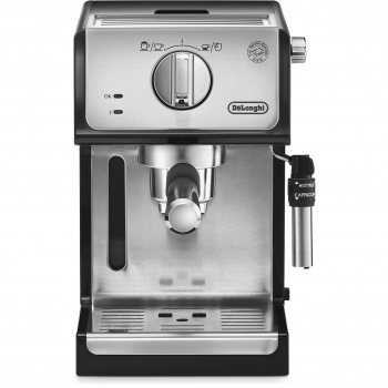 De'longhi - Máquina de Café Espresso y Cappuccino, Compatible con Café Molido y Monodosis, Prepara 2 Tazas a la Vez, Depósito de Agua de 1.1L, Potencia de 1100W, Modelo ECP 35.31, Color Negro y Plata