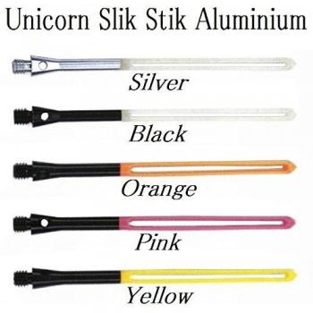 Dos conjuntos de aleación de Unicorn slik Stiks Medium 72 mm o corto 65 mm, varios colores disponibles, naranja y negro