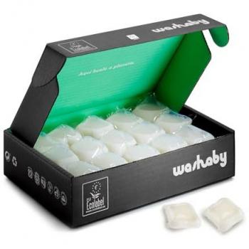 Detergente Ecológico Lavadora Washaby, Pack de 36 cápsulas, Etiqueta EU Ecolabel, Reciclable, Libre de Fosfatos, Cero Residuos y Sin Plástico (Fragancia Floral)