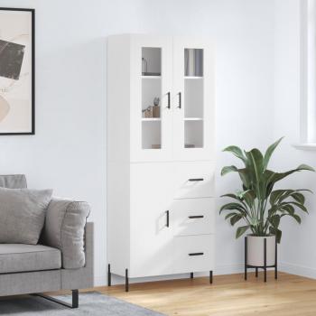 Aparador alto de madera contrachapada blanco 69,5x34x180 cm con 1 puerta y 3 cajones, mueble de almacenaje para salón, buffet y armario auxiliar