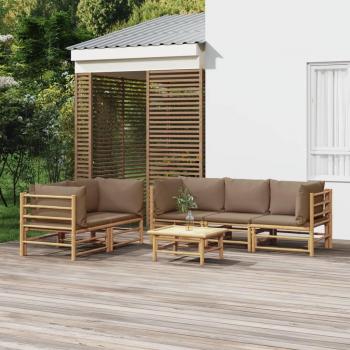 vidaXL 6-Piece Garden Lounge Set with Taupe Cushions and Bamboo Frame
