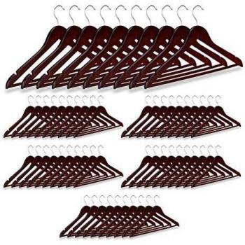 Pack de 60 Perchas de Madera con Gancho Giratorio 360°, Color Marrón, para Ropa, 44,5 cm de Ancho