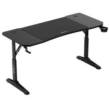 Mesa Gaming Huzaro Hero 3.6 Negra, Altura Regulable, 140 x 60 cm, Superficie de Carbono, Alfombrilla XXL para Ratón, Gancho para Auriculares y Soporte para Bebidas