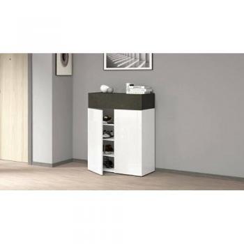 Zapatero Oliviero Multifuncional Compacto con 3 Puertas, Ahorra Espacio, 76x38x100 cm, Blanco y Antracita