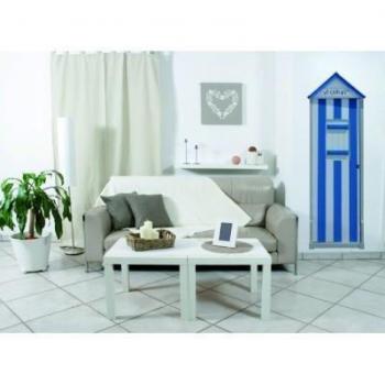 Tapete Protector de Caucho 57,5 cm x 175 cm para Interiores y Exteriores - Diseño Vintage Playa Cabaña Antiguo en Blanco y Azul