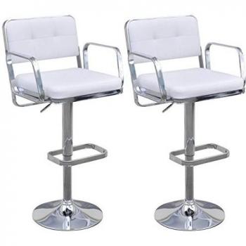 vidaXL 2 Taburetes de bar con reposabrazos, blancos, giratorios, ajustables