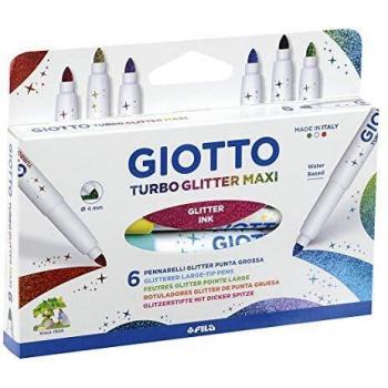 Rotuladores Giotto Turbo Glitter Maxi, Estuche de 6 Colores Surtidos