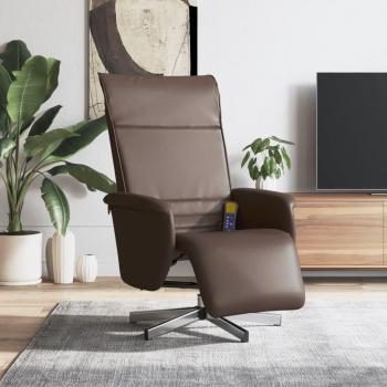 Sillón reclinable de masaje con reposapiés de cuero sintético en color marrón, gris y capuchino - Sillón cómodo para dormitorio, silla relax y sofá
