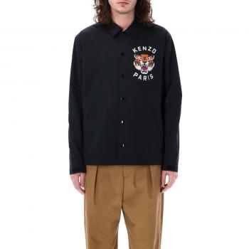 Kenzo Men's Black Light Jacket Size L with Logo and Front Button Closure