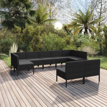 9-Piece Black Synthetic Rattan Garden Lounge Set with Cushions
