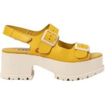 Sandalias de piel Art para mujer 1821 amarillo con altura de tacón de 6 cm