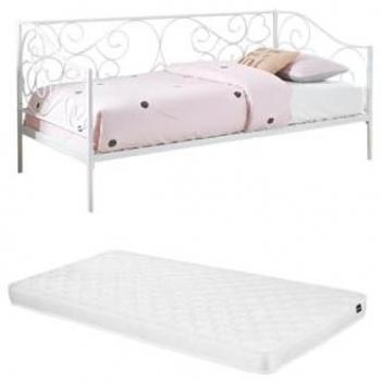 Cama Banco Vivian 90 x 200 cm Metal Blanco con Colchón