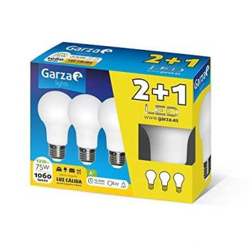 Pack de 2+1 Bombillas LED Estándar E27, 12W, 1060 lm, Luz Cálida (3000K), Ángulo de Luz de 240º, CRI 80