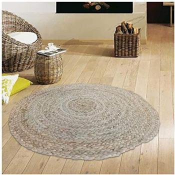 Alfombra redonda de yute hecha a mano Ø250 cm, color beige, diseño liso para entrada SUNNY