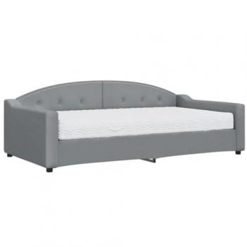 Sofá cama con colchón tela gris claro 100x200 cm