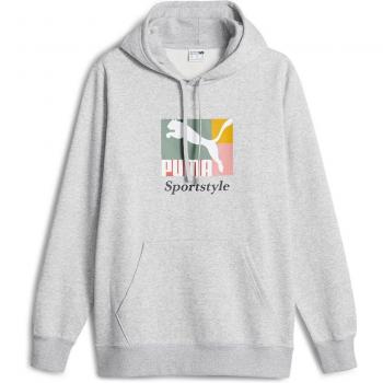 Sudadera de hombre Puma Classics Brand Love con capucha, color gris, azul y blanco, talla M