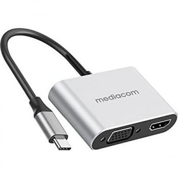 Adaptador Multi Puerto USB-C a HDMI y VGA Mediacom MD-C308 Plata 4K 30Hz