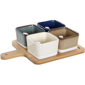 Set de Aperitivo Porcelana Beige Azul Marrón Verde Moderno