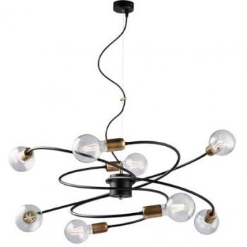 Suspensión Industrial Vórtice de 8 Luces en Hierro Negro y Latón Bronceado