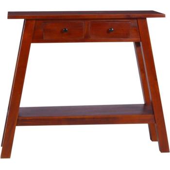 Mesa Consola Clásica de Madera Maciza Caoba Marrón 90x30x75 cm con Led y Cabecero de Tela Marrón Oscuro 83x16x78/88 cm