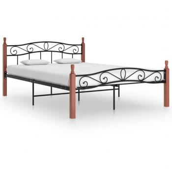 Estructura de cama vidaXL de madera maciza de roble y metal negro 140x200 cm