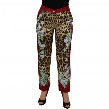 Dolce & Gabbana Multicolor Leopard Flora Printed High Waist Silk Pants - IT42|M
