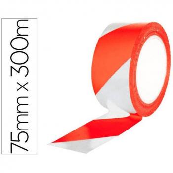 Cinta de señalización Q-Connect no adhesiva rojo y blanco 75 mm x 300 m