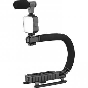 Kit de Estabilizador de Vlog Universal con Luz LED, Micrófono y Obturador Remoto para Grabación de Vídeo