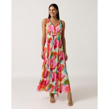Naf Naf - Vestido largo de tirantes sin mangas estampado multicolor