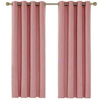 Deconovo Cortinas Habitacion Termicas Aislantes Dormitorio Decoración Ventanas Moderna con Ollaos 2 Piezas 117x138cm Rosado
