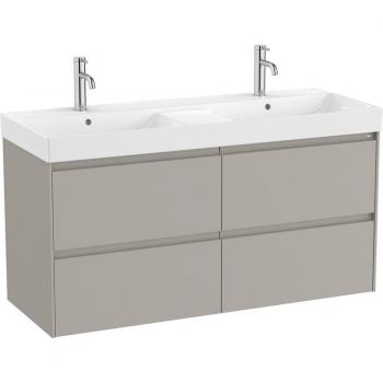 Mueble de baño doble Ona Roca con 4 cajones y 2 lavabos, color gris arenado