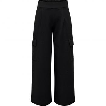 JDY Geggo Life Women's Wide Cargo Pants with Side Pockets - Black, Size L