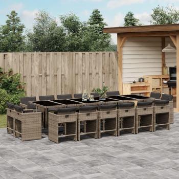 17-Piece Grey Poly Rattan Garden Dining Set with Cushions