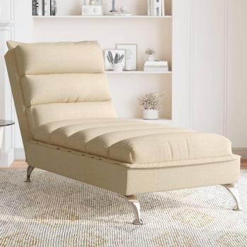 Chaise Longue Sofá Diván con Cojines de Tela Crema