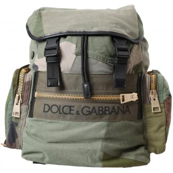 Dolce & Gabbana Military Green Patchwork Rucksack Backpack Bag with Leather, Male, Size: ONE SIZE